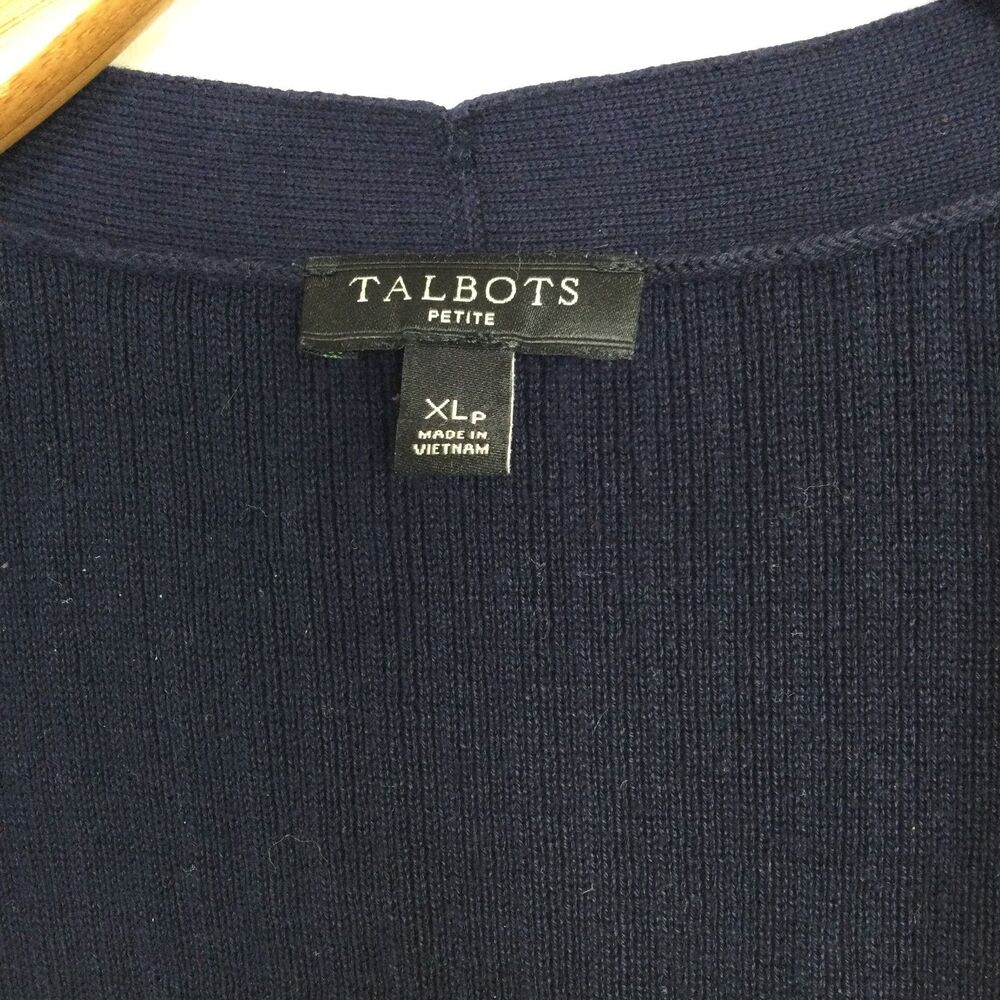 Talbots Womens Open Front Knit Cardigan Sweater L/S Pima Cotton Blue Size XLP - Picture 5 of 9